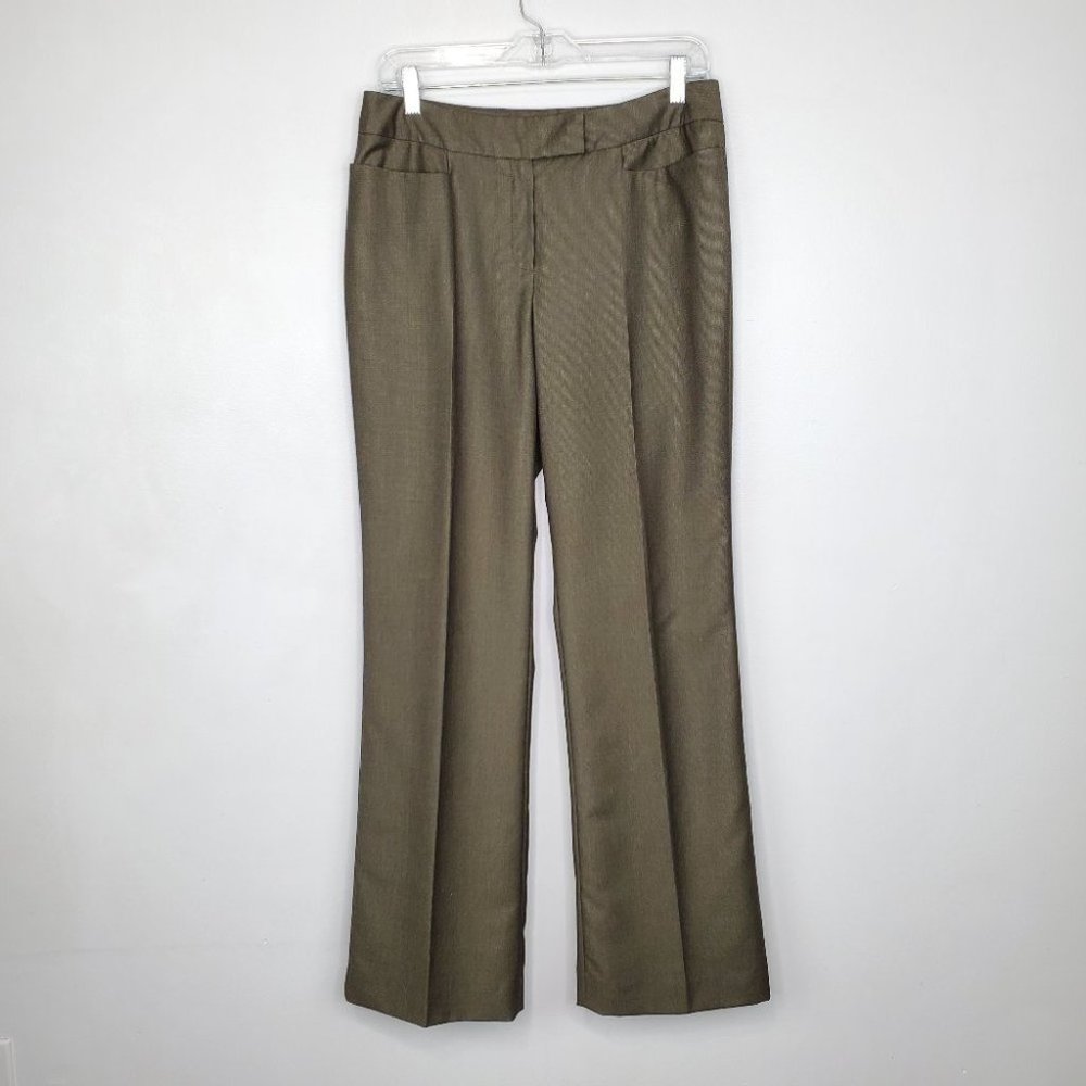 Isabel & Nina Lined Tan Black W/Olive Hue Micro Pattern Career Dress Pants, 8